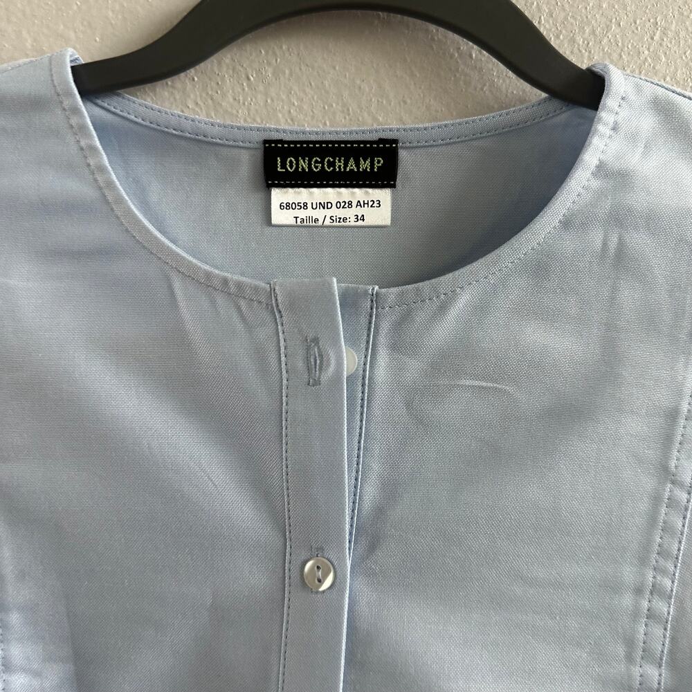 longchamp blue Embroidered Blouse Size 34 NEW - Picture 6 of 10